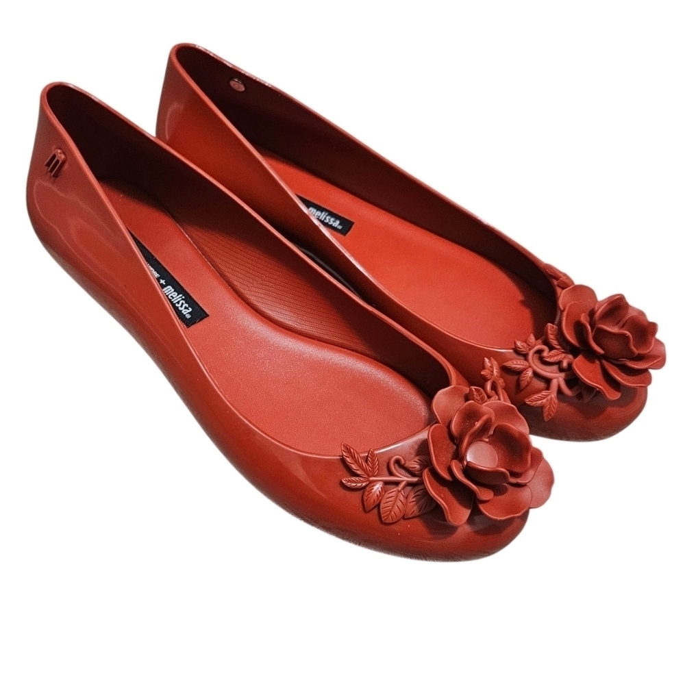 Melissa X Alexandre Herchcovich Red Big Flower Ballrt Flats Size 5